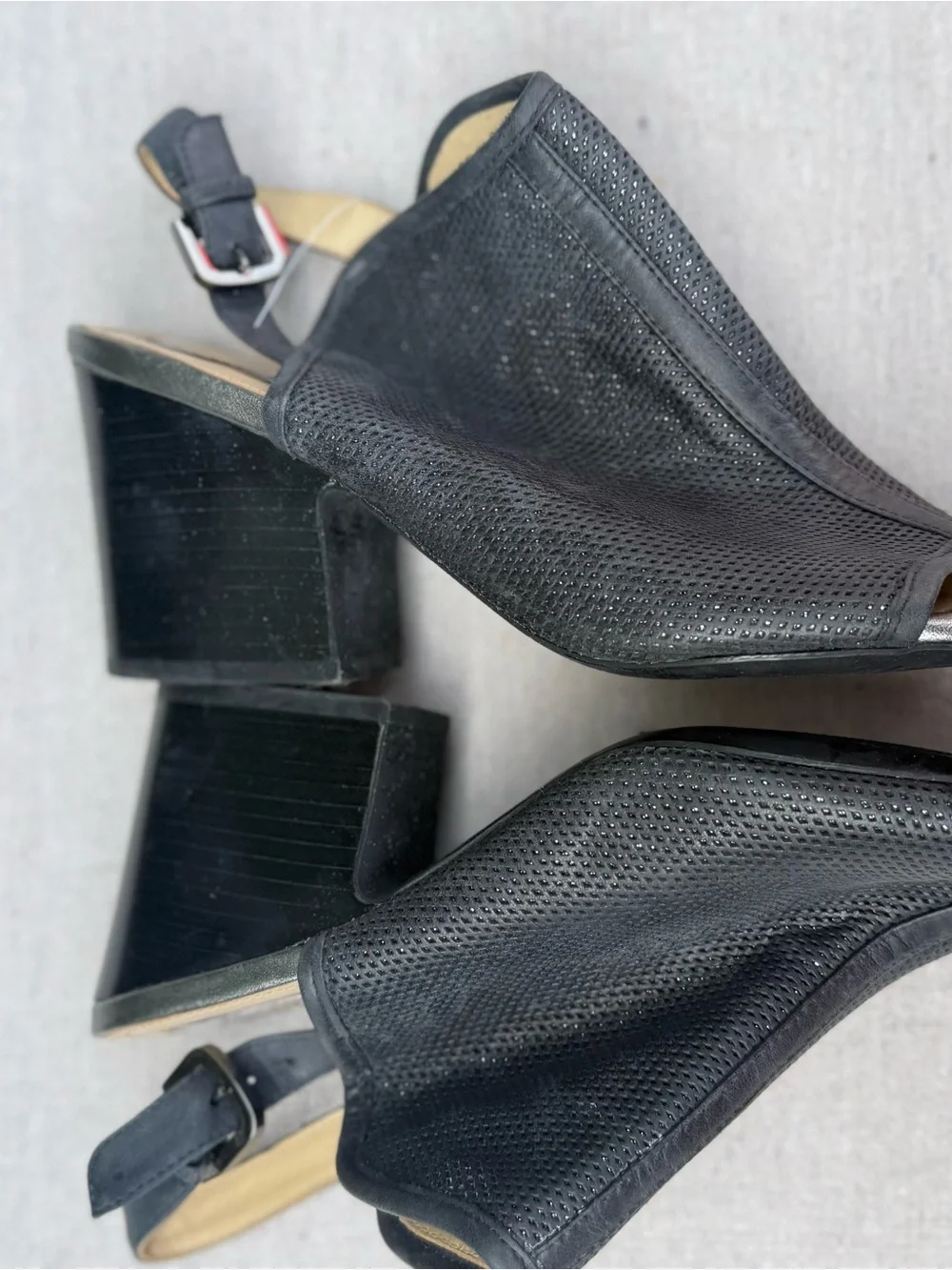Geox Black Perforated Slingback Open-Toe Heels
